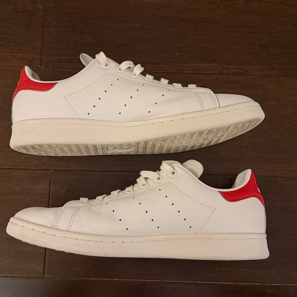 adidas Originals Stan Smith White Red Leather Sneakers Men's Size 8 Low Top - Picture 2 of 9